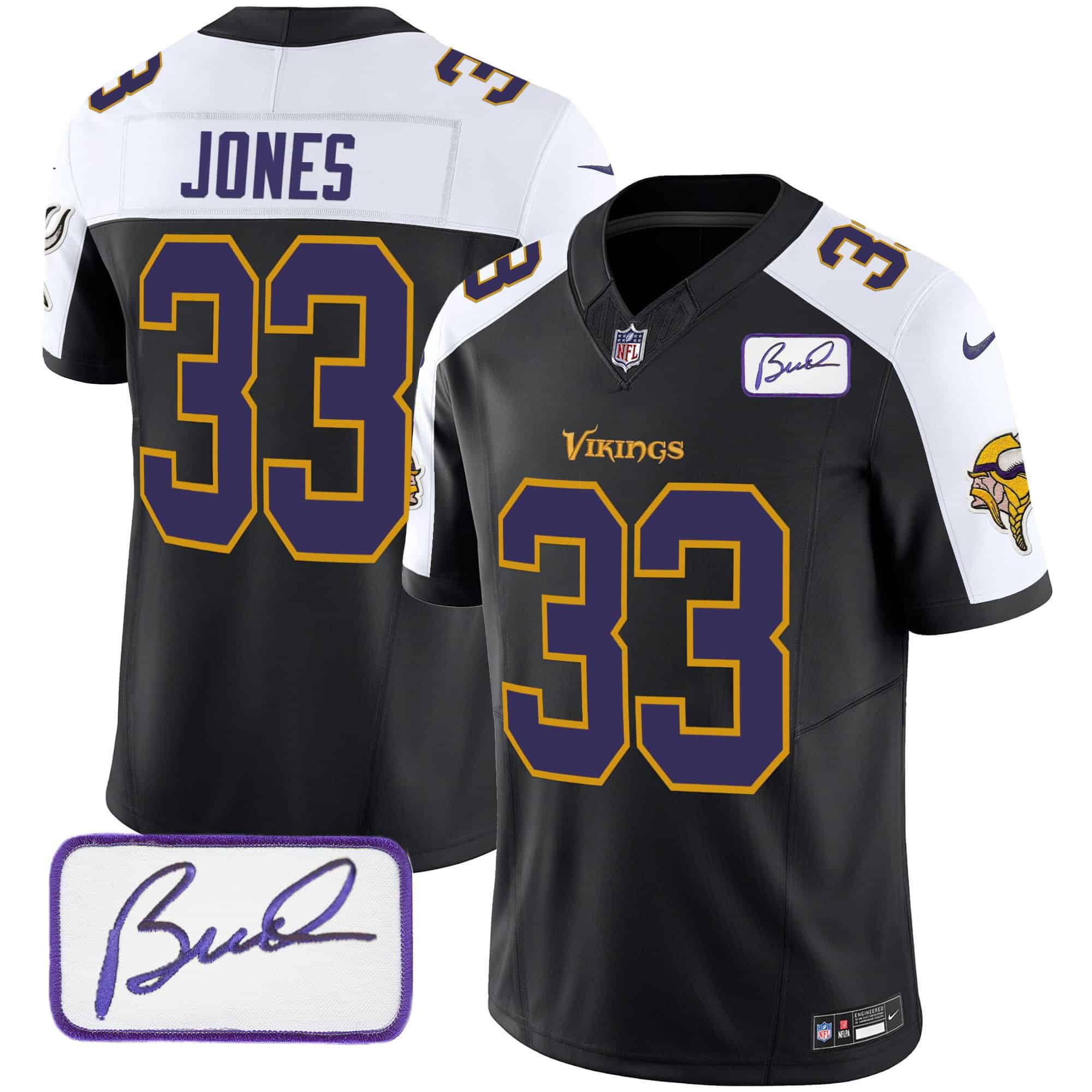 Men Minnesota Vikings #33 Jones Black 2024 Nike Bud Grant Patch Classic Limited NFL Jersey